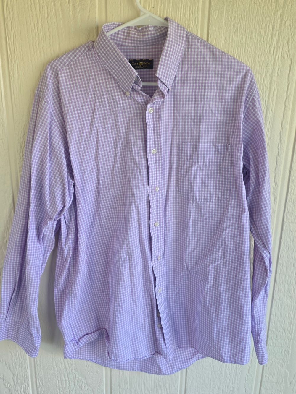 Men's Club Room Men's Lavender Gingham Button-Down Shirt, Size Large